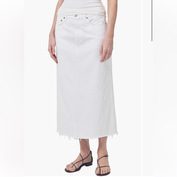 AGOLDE Della Raw Hem Denim Midi Skirt - Picture 1 of 4